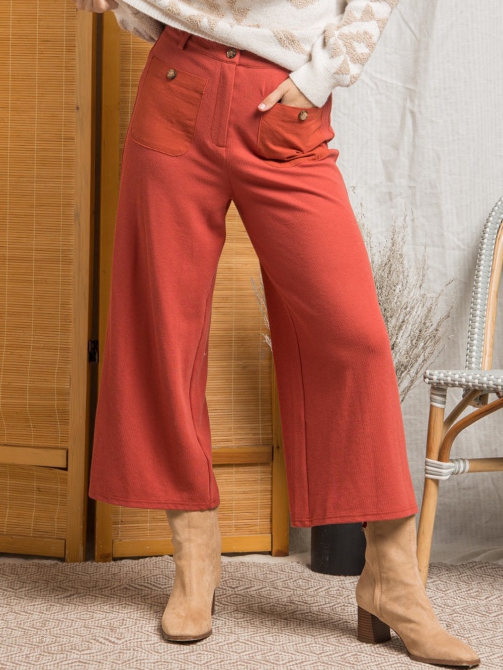 Polagram Rust Cropped Wide-Leg Pants